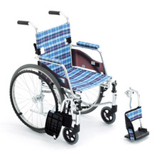 MIKI手动轮椅车CRT-3 蓝色 A-19B扶手可掀，挂脚可拆卸 小型便携轮椅 旅行携带方便