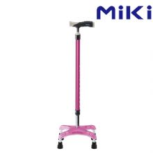 MIKI三贵四脚拐杖MRS-010310  粉色MRS-010310 老人手杖 轻便防滑助行器 铝合金可伸缩折叠